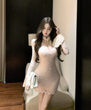 【2色】ミニドレス キャバドレス レース セクシー 高級感 肌見せ エレガント おしゃれ XH2-XKD-D529-6602-Nov13-d