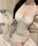 ミニドレス レースドレス キャバドレス ホルターネック セクシー セレブ風 ナイトクラブ パーティー XH2-XKD-D308-6907-Dec13