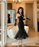 【手作り】ロングドレス マーメイドスカート キラキラ 宴会 ホルターネック セクシー XH2-JY20319