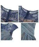 blue&black【手作り】膝丈ドレス 高品質 おしゃれ レース　チュール エレガント XH2-JY10553