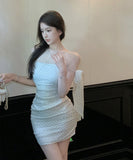 【2色】ミニドレス 水玉柄 ワンーショルダー チュール カワセクシー chic おしゃれ XH2-XKD-D308-6869-Jul2