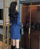 ミニドレス 手作り 秋新作 セレブ風 ツイード 小顔効果 スクエアネック エレガント XH2-JY20784