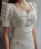 キャバドレス 膝丈ドレス スクエアネック エレガント 気質 パフスリーブ XH2-ZED889686BH538