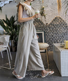 【2色】ワイドパンツ おしゃれ 着痩せ 通勤 かわいい フリル XH2-YF1148