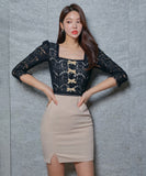 ミニドレス キャバドレス レース スクエアネック エレガント セクシー リボン XH2-ZED887968A71