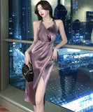 膝丈ドレス キャバドレス ホルターネック セクシー Vネック 非対称 XH2-LQE8531H450