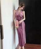 【2色】ロングドレス 宴会 スリット 非対称 ホルターネック エレガント 気質 キャバクラ XH2-ZED886041DXH348