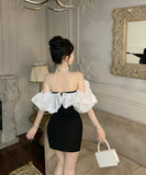 ミニドレス キャバドレス オフショルダー セクシー フリル カワセクシー パーティー キャバクラ XH2-ZED888391DXH238A