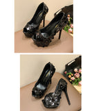 【2色】フィッシュマウス ハイヒール 14cm キラキラ サンダル 流行り OL 百掛け 透かし彫り ヒール 靴 フィッシュマウス XH5-DLHS-A9126-15