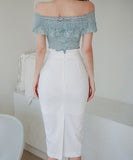 キャバドレス 膝丈ドレス エレガント 気質 オフショルダー フリル レース XH2-ZED880945E