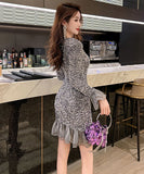 手作りドレス 膝丈ドレス キラキラ セレブ風 高級感 気質 フリル 小顔効果 XH2-JY30762