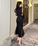 手作り 膝丈ドレス レース セクシー Vネック 谷間魅せ 宴会 マーメイド エレガント 気質 XH2-JY20679