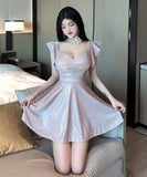 【4色】ミニドレス セクシー フリル キラキラ Aライン Party ナイトクラブ XH2-DD4611