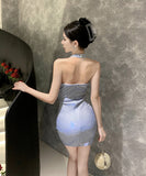 【2色】ミニドレス キャバドレス 谷間魅せ セクシー Vネック キラキラ パーティー XH2-DD4774