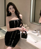 ミニドレス キャバドレス キラキラ ベアトップ セクシー ナイトクラブ 指名 XH2-DD7504