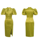 【手作り】膝丈ドレス 高品質 おしゃれ  パフスリーブ エレガント 宴会 高級感 XH2-JY30068