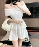 【2色】ミニドレス カワセクシー オフショルダー Aライン 気質 着痩せ 通勤 XH2-ZED886092GT513