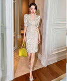 Vネック ミニドレス キラキラ セクシー 脚長効果 キャバドレス パーティー LT2-JY5799