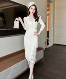 レース   名媛スタイル  ロングドレス  高品質 上手なデザイン 結婚式  LT2-JY9409