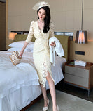 レース   名媛スタイル  ロングドレス  高品質 上手なデザイン 結婚式  LT2-JY9409