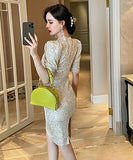 Vネック ミニドレス キラキラ セクシー 脚長効果 キャバドレス パーティー LT2-JY5799