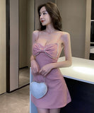 蝶結び キャバドレス ミニドレス オフショルダー 谷間魅せ 新作 セクシー LT2-YM8683