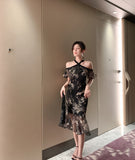 ホルターネック チュール 花柄 フリル 淑やか セクシー XH2-JY1938