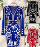 ゴージャス 花柄 3色 新作登場 長袖 冬限定 Ⅴネックミニドレス キャバドレス 二次会 XY2-MLS5239