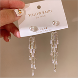 ロングパールラインストーンタッセルイヤリング YN3016