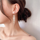 ロングパールラインストーンタッセルイヤリング YN3016