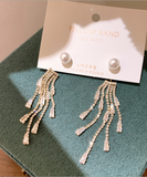 ロングパールラインストーンタッセルイヤリング YN3016