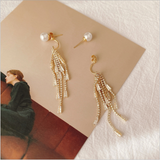 ロングパールラインストーンタッセルイヤリング YN3016