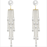 ロングパールラインストーンタッセルイヤリング YN3016