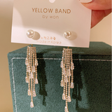 ロングパールラインストーンタッセルイヤリング YN3016