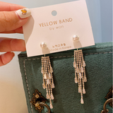 ロングパールラインストーンタッセルイヤリング YN3016