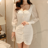 テクスチャード生地のタイトなスカート 長袖ドレス YN2106