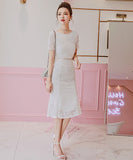 レース 縁飾り おしゃれ キャバドレス 半袖ドレス  白い LT2-JY3086