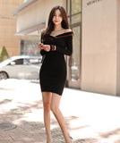 5色 新作 長袖 ミニドレス タイトドレス 着痩せ XY2-MLS4898