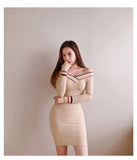 5色 新作 長袖 ミニドレス タイトドレス 着痩せ XY2-MLS4898