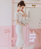 レース 縁飾り おしゃれ キャバドレス 半袖ドレス  白い LT2-JY3086