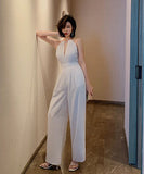 オールインワン スーツ ワイドパンツ 無地 着痩せ 無袖 ゆったりLT2-JY3820