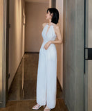 オールインワン スーツ ワイドパンツ 無地 着痩せ 無袖 ゆったりLT2-JY3820