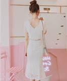 レース 縁飾り おしゃれ キャバドレス 半袖ドレス  白い LT2-JY3086