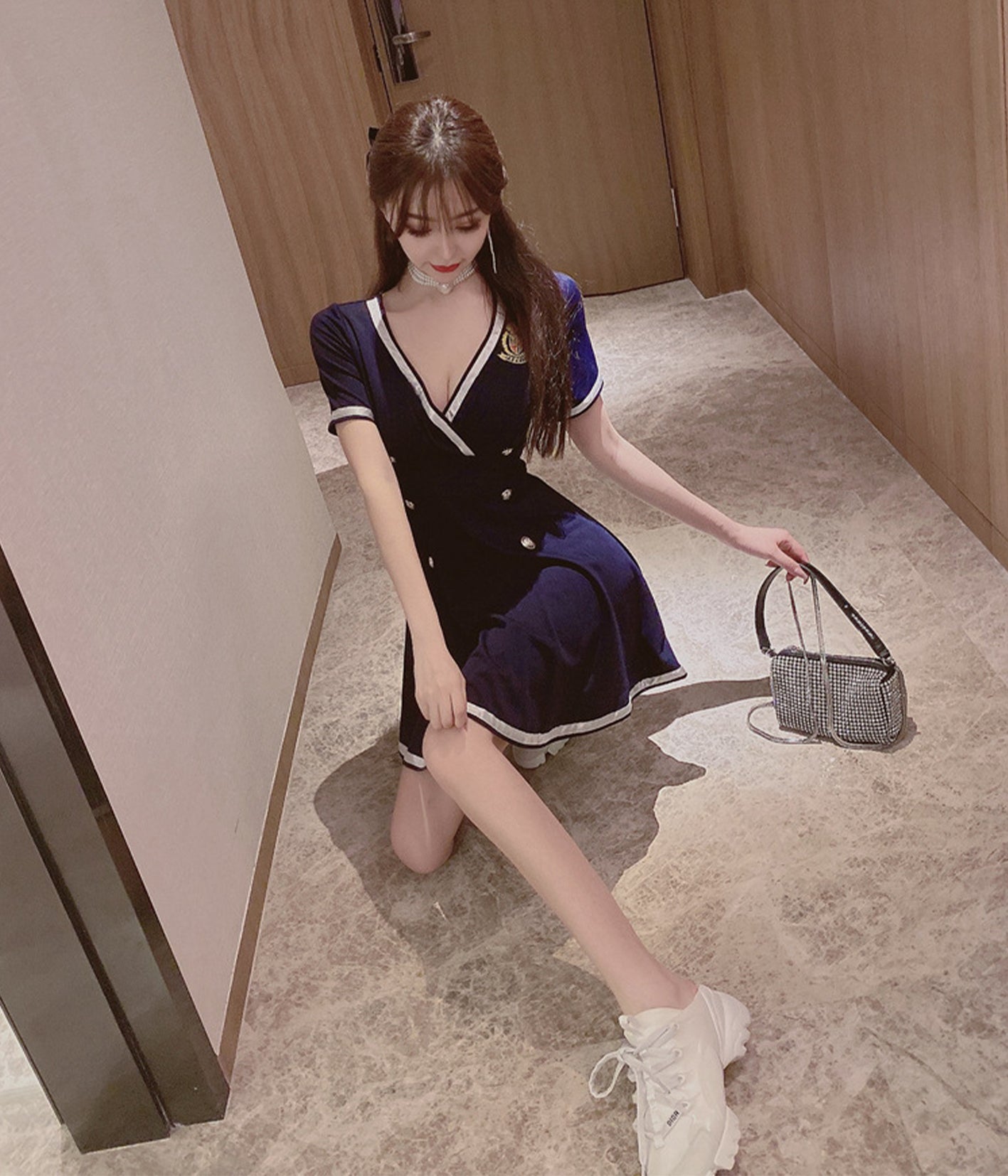 2色 谷間魅せ セクシー 制服 キャバドレス ミニドレス XY2