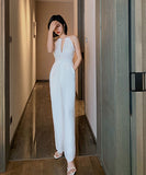 オールインワン スーツ ワイドパンツ 無地 着痩せ 無袖 ゆったりLT2-JY3820