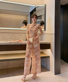 シフォン 花柄 オールインウン ワイドパンツ セックス ファッション LT2-JY3885