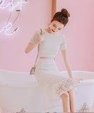 レース 縁飾り おしゃれ キャバドレス 半袖ドレス  白い LT2-JY3086