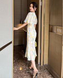 ロングドレス フリル 淑やか 着瘦せ 大人 上品 LT2-JY20050