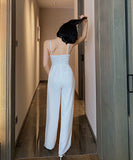 オールインワン スーツ ワイドパンツ 無地 着痩せ 無袖 ゆったりLT2-JY3820