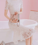 レース 縁飾り おしゃれ キャバドレス 半袖ドレス  白い LT2-JY3086